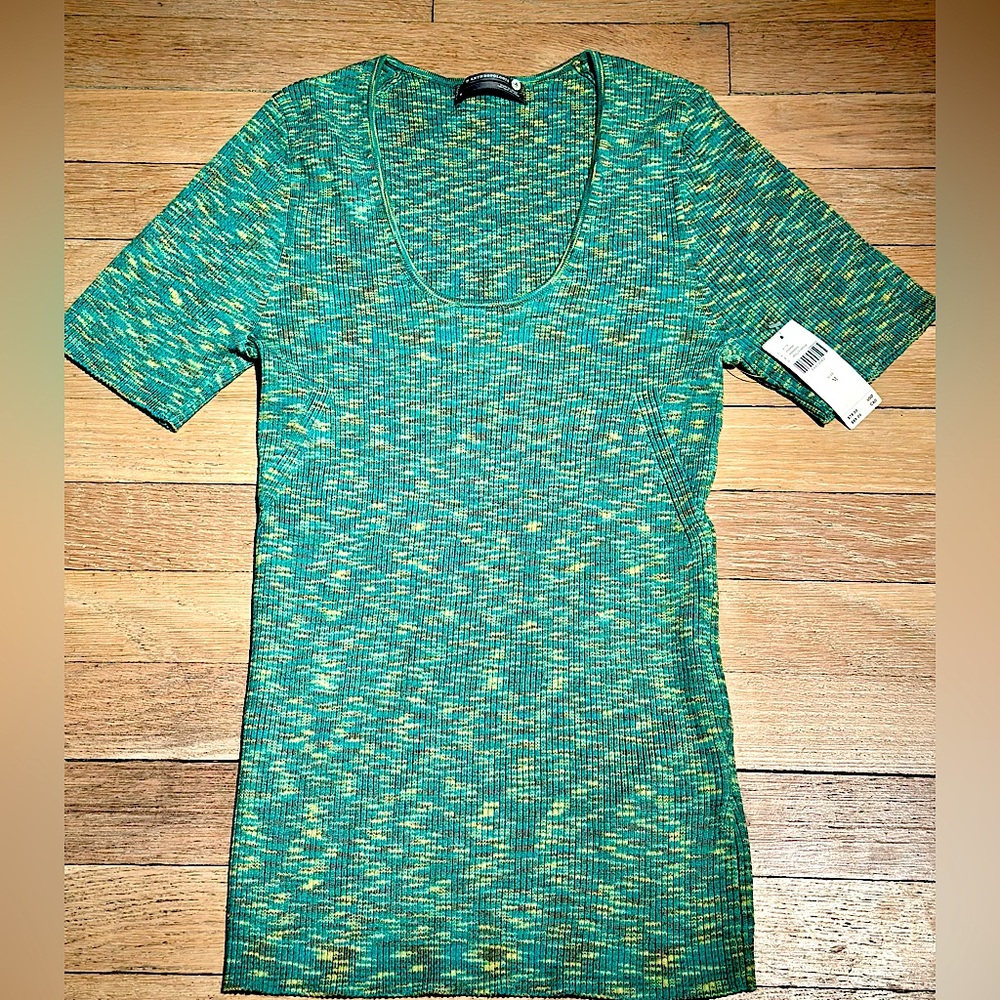 Anthropologie Short Sleeve Green Marled Knit Top NWT